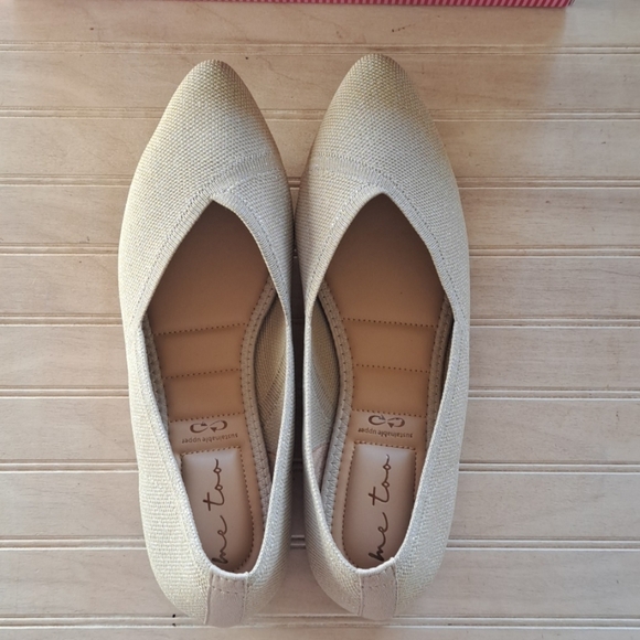 NWT ME Too Aubri Sustainable Mesh Metallic Gold Bisque Ballet Flats - Picture 2 of 10